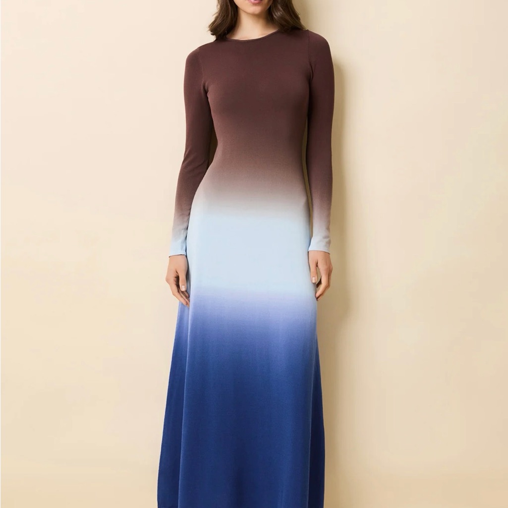 Solid & Striped Long Sleeve Ombre Maxi Dress In Brown And Blue